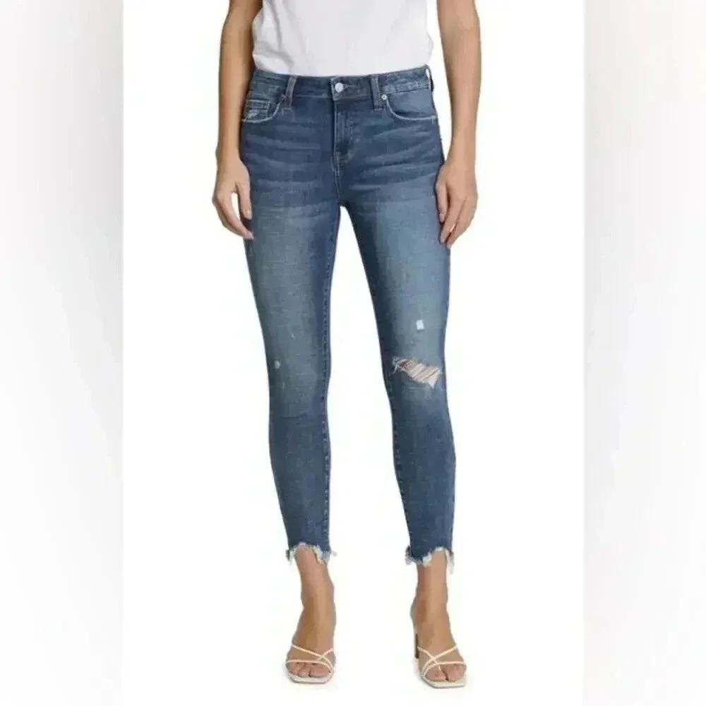 Pistola Audrey Mid Rise Distressed Skinny Crop Size  26 NWT